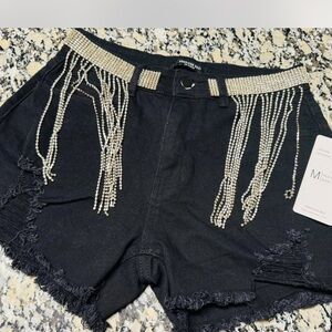 American Bazi Black Jean Shorts with Silver Accents
